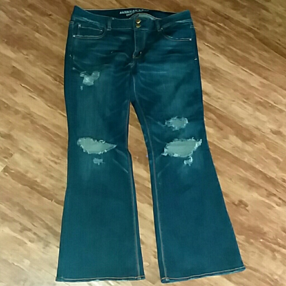 AEO Denim X Artist Flare dark wash with holes